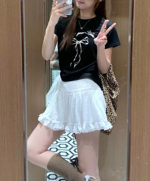 Riff(リフ)の「リボンプリントTシャツ(Tシャツ/カットソー・レディース・ホワイト/ブラック/グレー・FREE)」の16枚目の写真