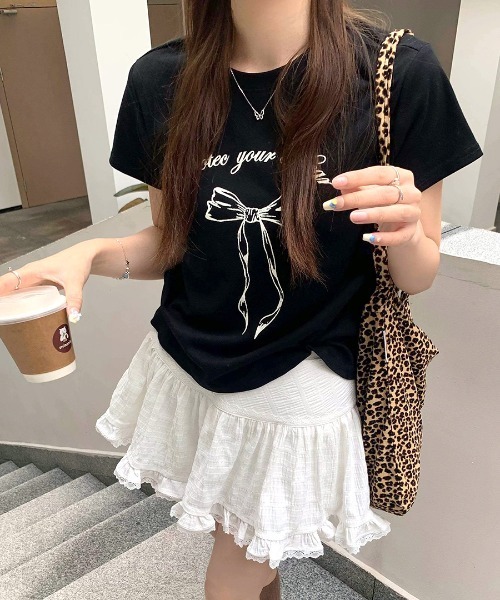 Riff(リフ)の「リボンプリントTシャツ(Tシャツ/カットソー・レディース・ホワイト/ブラック/グレー・FREE)」の17枚目の写真