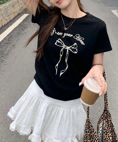 Riff(リフ)の「リボンプリントTシャツ(Tシャツ/カットソー・レディース・ホワイト/ブラック/グレー・FREE)」の18枚目の写真