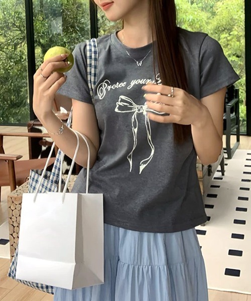 Riff(リフ)の「リボンプリントTシャツ(Tシャツ/カットソー・レディース・ホワイト/ブラック/グレー・FREE)」の21枚目の写真