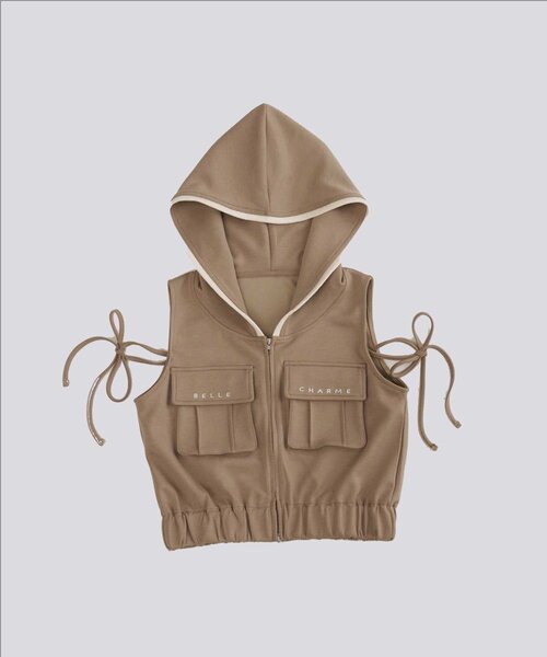 OLIVE des OLIVE(オリーブデオリーブ)の「【Belle Charme】Logo Pocket Sleevless Blouson(パーカー・レディース・トップグレー/ベージュ/ブラック・FREE)」の7枚目の写真