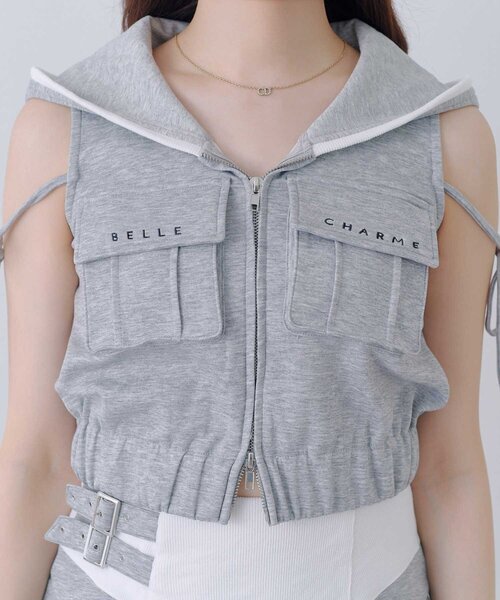 OLIVE des OLIVE(オリーブデオリーブ)の「【Belle Charme】Logo Pocket Sleevless Blouson(パーカー・レディース・トップグレー/ベージュ/ブラック・FREE)」の12枚目の写真