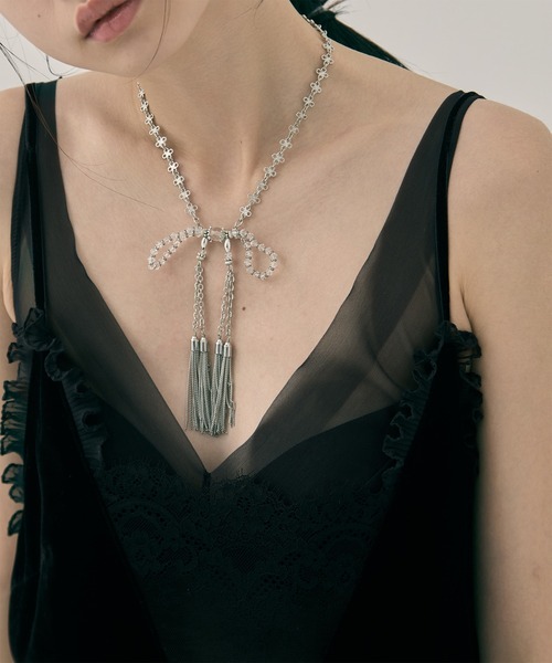 crystal ribbon chain necklace タナカダイスケ tanakadaisuke/タナカダイスケ】crystal ribbon chain necklace