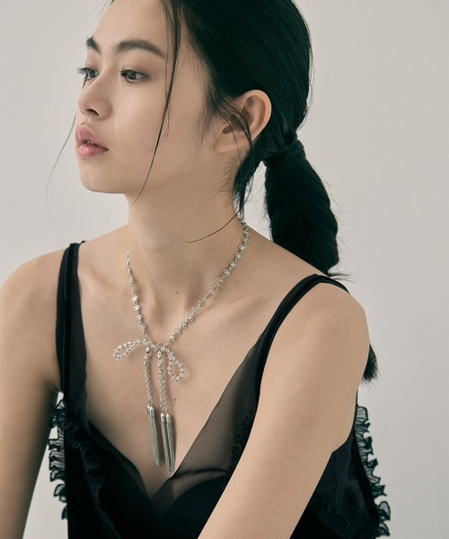 tanakadaisuke/タナカダイスケ】crystal ribbon chain necklace