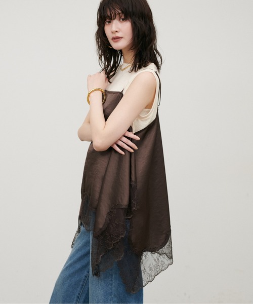 LARUTA(ラルータ)の「【LARUTA】ワッシャーサテン前後2WAYキャミブラウス(キャミソール・レディース・ベージュ/ブラック/チャコールグレー/グレイッシュベージュ/ダークブラウン・FREE)」の7枚目の写真