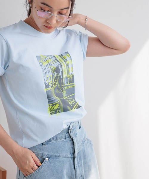 studio CLIP(スタディオクリップ)の「【daily CLIP】ラフスケッチミドルT(Tシャツ/カットソー・レディース・ライトブルー/オートミール・FREE)」の10枚目の写真