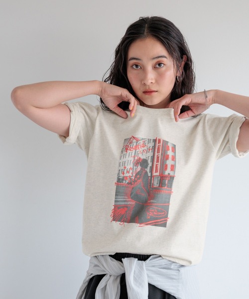 studio CLIP(スタディオクリップ)の「【daily CLIP】ラフスケッチミドルT(Tシャツ/カットソー・レディース・ライトブルー/オートミール・FREE)」の5枚目の写真