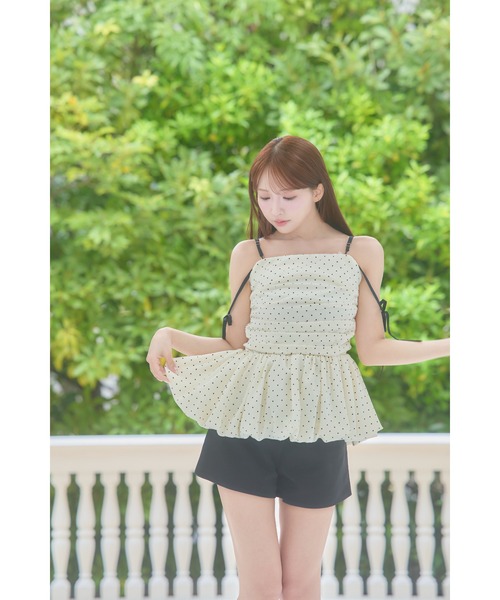 MISTREASS(ミストレアス)の「Polka Dot Peplum Ribbon Top(シャツ/ブラウス・レディース・ホワイト/ブラック・FREE)」の4枚目の写真
