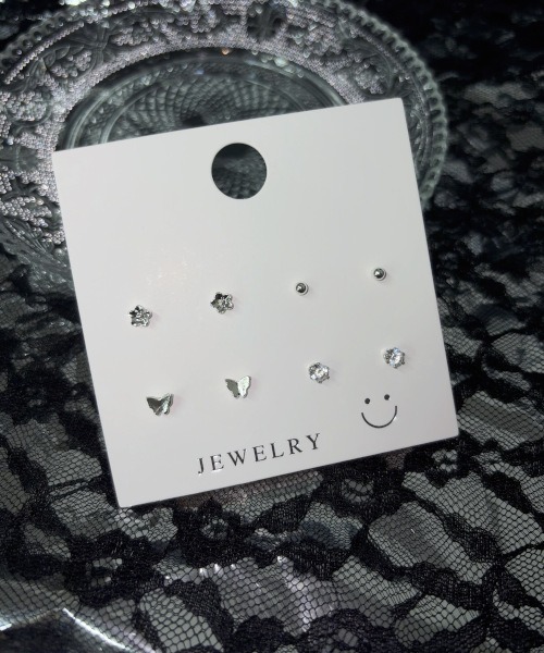 tunee(チュニー)の「バタフライ&フラワーミックスワンポイントミニピアス8点セット(MA/EK614)(ピアス(両耳用)・レディース・シルバー・FREE)」の3枚目の写真
