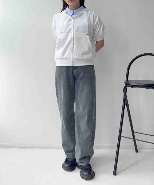 AS KNOW AS plus(アズノゥアズプラス)の「◯ひんやり接触冷感 UVカット機能付き 5分袖ジップパーカー(パーカー・レディース・ネイビー/ミント/アイボリー/チャコールグレー・FREE)」の22枚目の写真