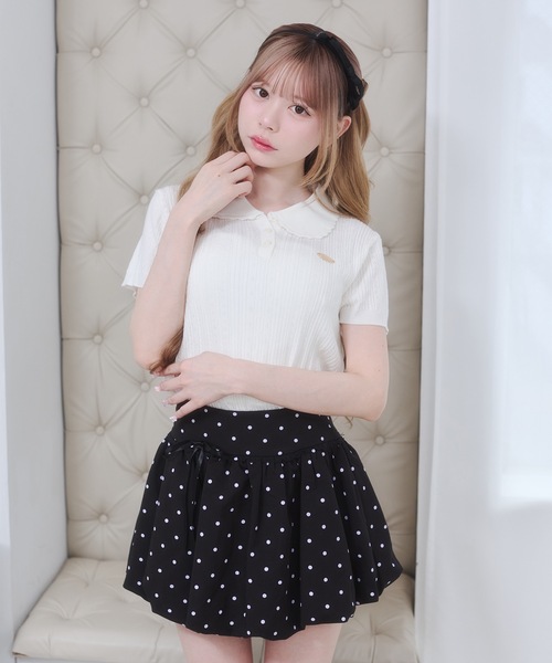 Rmine(アールマイン)の「スカラップ襟 リブニット トップス(半袖)(ニット/セーター・レディース・ネイビー/ホワイト/ブルー/グレー・FREE)」の22枚目の写真