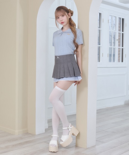 Rmine(アールマイン)の「スカラップ襟 リブニット トップス(半袖)(ニット/セーター・レディース・ネイビー/ホワイト/ブルー/グレー・FREE)」の13枚目の写真