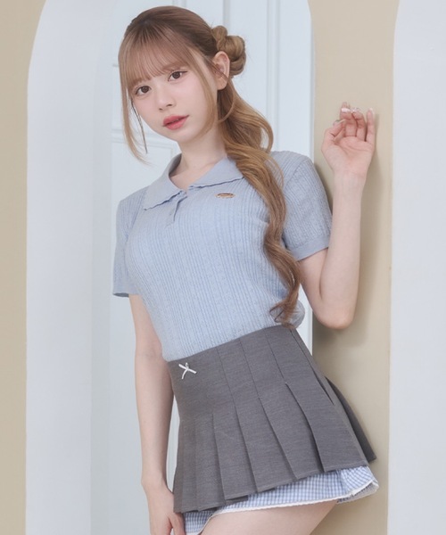 Rmine(アールマイン)の「スカラップ襟 リブニット トップス(半袖)(ニット/セーター・レディース・ネイビー/ホワイト/ブルー/グレー・FREE)」の12枚目の写真