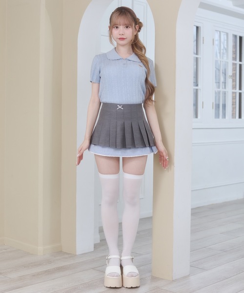 Rmine(アールマイン)の「スカラップ襟 リブニット トップス(半袖)(ニット/セーター・レディース・ネイビー/ホワイト/ブルー/グレー・FREE)」の14枚目の写真
