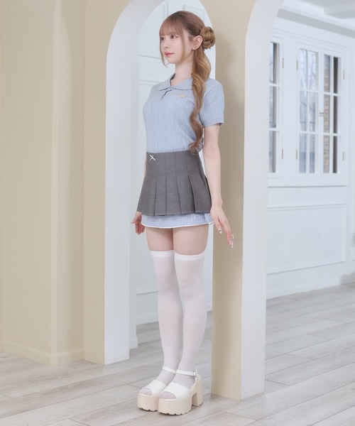 Rmine(アールマイン)の「スカラップ襟 リブニット トップス(半袖)(ニット/セーター・レディース・ネイビー/ホワイト/ブルー/グレー・FREE)」の15枚目の写真