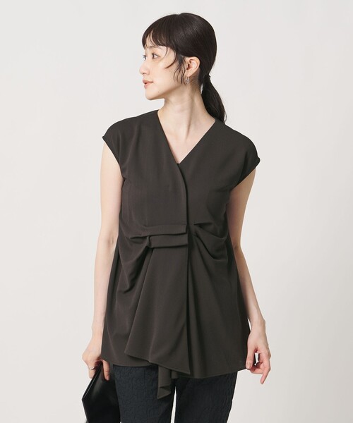 UNITED ARROWS（ユナイテッドアローズ）の「Spiree ジャージー フレンチスリーブ ブラウス（シャツ/ブラウス・レディース・ブラック/ダークブラウン・FREE）」の2枚目の写真