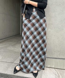 チェックロングナロースカート