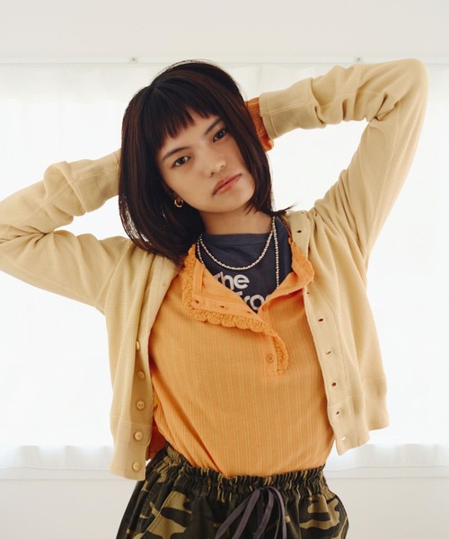 ROSE BUD(ローズバッド)の「【ROSE BUD別注】FAITH COTTON THERMAL HODDIE CARDIGAN(カーディガン/ボレロ・レディース・バーガンディー/イエロー/ライトグリーン・ONE SIZE)」の3枚目の写真