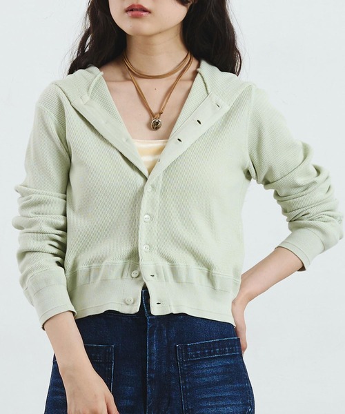 ROSE BUD(ローズバッド)の「【ROSE BUD別注】FAITH COTTON THERMAL HODDIE CARDIGAN(カーディガン/ボレロ・レディース・バーガンディー/イエロー/ライトグリーン・ONE SIZE)」の2枚目の写真