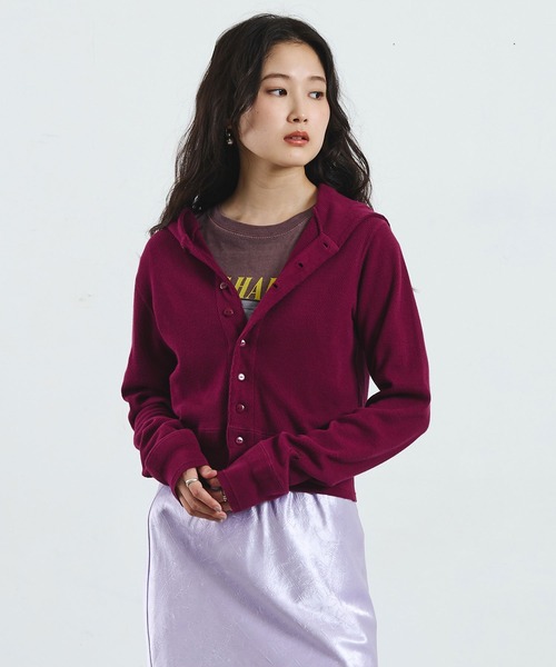 ROSE BUD(ローズバッド)の「【ROSE BUD別注】FAITH COTTON THERMAL HODDIE CARDIGAN(カーディガン/ボレロ・レディース・バーガンディー/イエロー/ライトグリーン・ONE SIZE)」の11枚目の写真