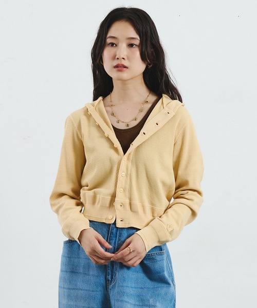 ROSE BUD(ローズバッド)の「【ROSE BUD別注】FAITH COTTON THERMAL HODDIE CARDIGAN(カーディガン/ボレロ・レディース・バーガンディー/イエロー/ライトグリーン・ONE SIZE)」の18枚目の写真