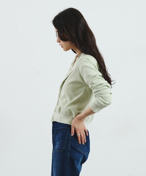 ROSE BUD(ローズバッド)の「【ROSE BUD別注】FAITH COTTON THERMAL HODDIE CARDIGAN(カーディガン/ボレロ・レディース・バーガンディー/イエロー/ライトグリーン・ONE SIZE)」の5枚目の写真