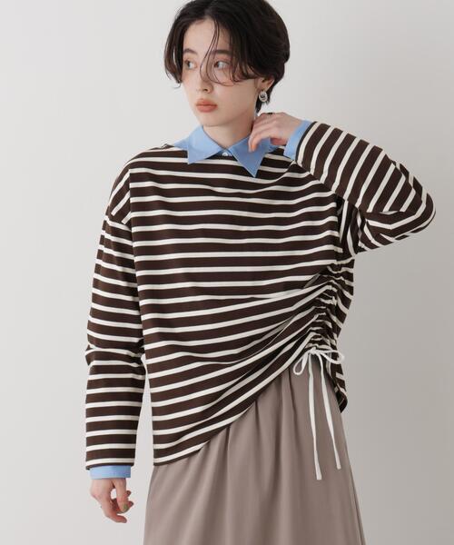 NANO universe（ナノユニバース）の「ボーダー2wayカットトップス（Tシャツ/カットソー・レディース・ネイビー/ブラウン/ホワイト・FREE）」の5枚目の写真