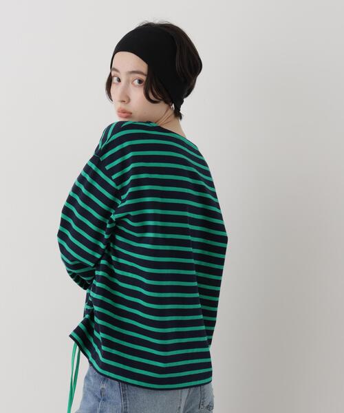 NANO universe（ナノユニバース）の「ボーダー2wayカットトップス（Tシャツ/カットソー・レディース・ネイビー/ブラウン/ホワイト・FREE）」の14枚目の写真