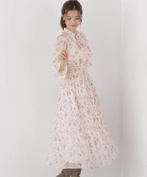 PROPORTION BODY DRESSING(プロポーションボディドレッシング)の「リボンプリーツ花柄ワンピース / 1216240907(ワンピース・レディース・ブラック/ピンク・MEDIUM/P/S)」の2枚目の写真
