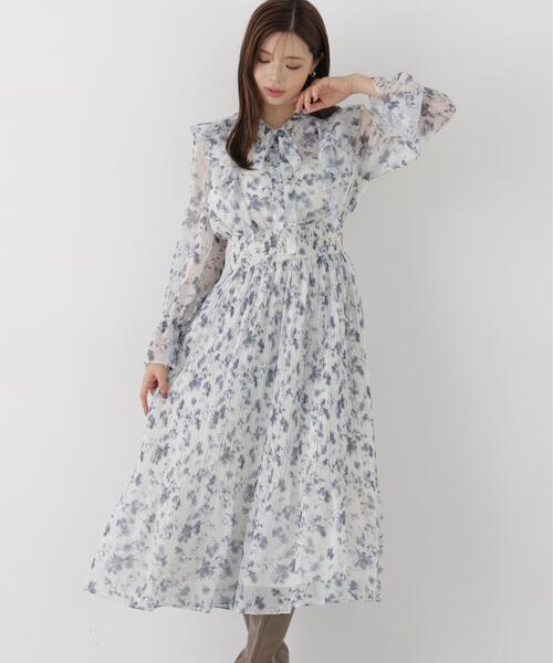 PROPORTION BODY DRESSING(プロポーションボディドレッシング)の「リボンプリーツ花柄ワンピース / 1216240907(ワンピース・レディース・ブラック/ピンク・MEDIUM/P/S)」の4枚目の写真