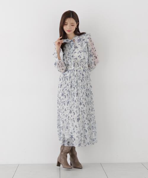 PROPORTION BODY DRESSING(プロポーションボディドレッシング)の「リボンプリーツ花柄ワンピース / 1216240907(ワンピース・レディース・ブラック/ピンク・MEDIUM/P/S)」の6枚目の写真