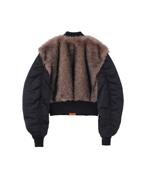 CONZ(コンズ)の「NYLON BOMBER JACKET WITH BACK FUR(ミリタリージャケット・レディース・カーキ/ブラック・S/M)」の3枚目の写真
