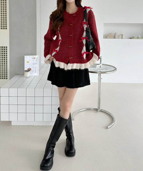 Ada.（エイダ）の「トグルボタン リボン フリル ニット カーディガン（カーディガン/ボレロ・レディース・アイボリー/レッド/チャコール・FREE）」の16枚目の写真