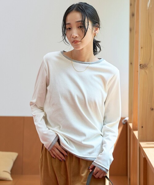 coen(コーエン)の「レイヤード風 配色デザインリブロンT(Tシャツ/カットソー・レディース・ブラック/オフホワイト・L/M)」の6枚目の写真