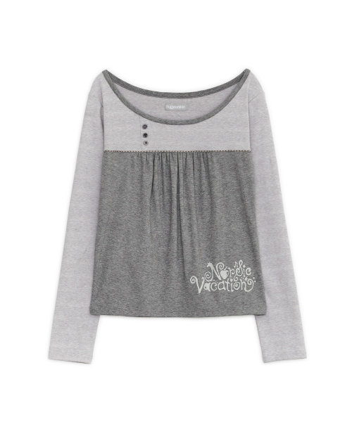 HUG YOUR SKIN（ハグユアスキン）の「ノルディック バケーション ヘンリーネックTシャツ（グレー）（Tシャツ/カットソー・レディース・その他・FREE）」の2枚目の写真