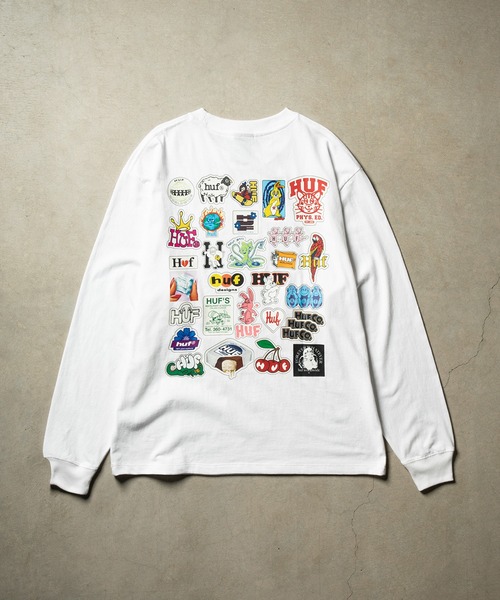 HUF(ハフ)の「STICKER PACK LS TEE(Tシャツ/カットソー・メンズ・ホワイト/ライトイエロー/ブラック・M/S/XXL/XL/L)」の2枚目の写真