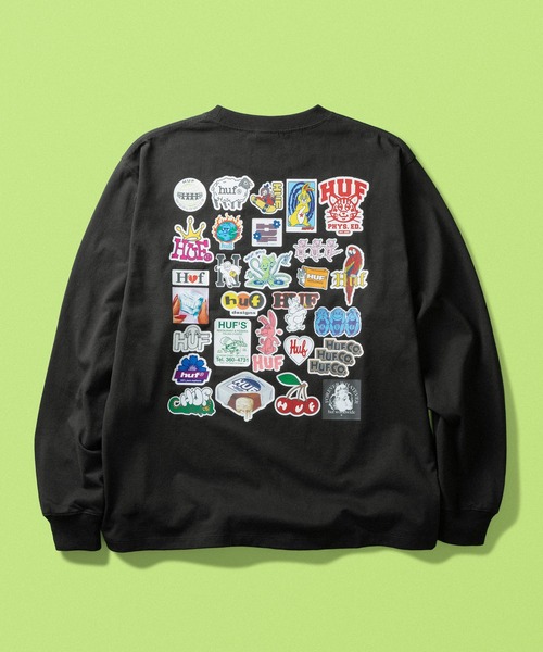 HUF(ハフ)の「STICKER PACK LS TEE(Tシャツ/カットソー・メンズ・ホワイト/ライトイエロー/ブラック・M/S/XXL/XL/L)」の1枚目の写真