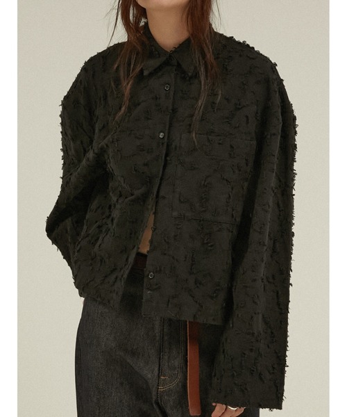 LA PEAU DE GEM(ラポドゥジェム)の「シャギージャガードシャツ / 【 LA PEAU DE GEM 】 shaggy jacquard shirt(シャツ/ブラウス・レディース・ブラック・FREE)」の1枚目の写真