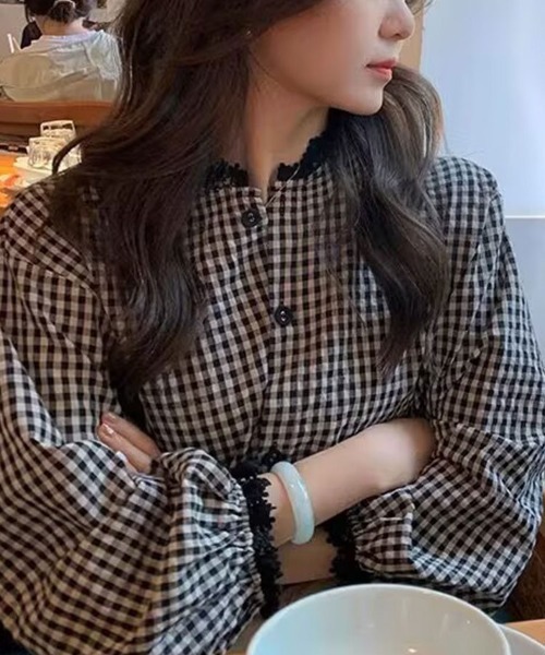 Flugge(フラッジー)の「ギンガムチェックレースブラウス(シャツ/ブラウス・レディース・ブラック・LARGE/MEDIUM)」の5枚目の写真