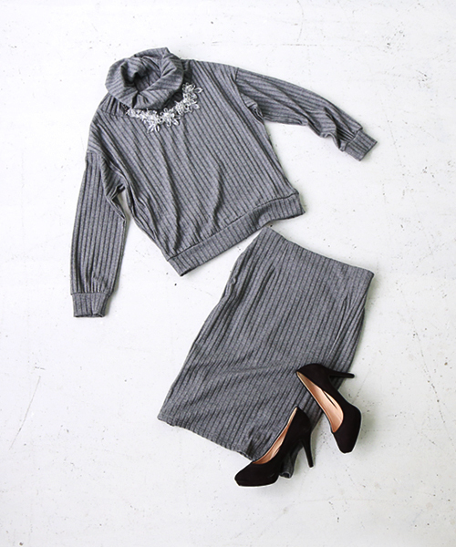 REAL CUBE(リアルキューブ)の「【30周年記念価格】REAL CUBE リブストライプセットアップ(ワンピース・レディース・オフホワイト/チャコール/ネイビー・38/36)」の15枚目の写真