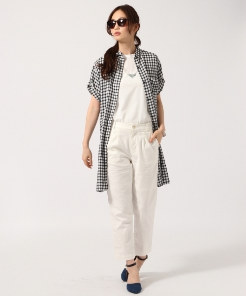 GLOBAL WORK（グローバルワーク）の「レーヨンガラシャツワンピース半袖/718773（ワンピース・レディース・オフホワイト/ブラック/ネイビー/ホワイト・LARGE/MEDIUM）」の6枚目の写真