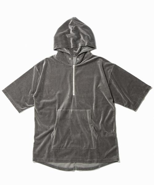 MONKEY TIME（モンキータイム）の「＜monkey time＞ ∴ ベロア ハーフジップ フーディー◆（パーカー・メンズ・グレー/ベージュ・MEDIUM/LARGE/SMALL/X-LARGE）」の5枚目の写真