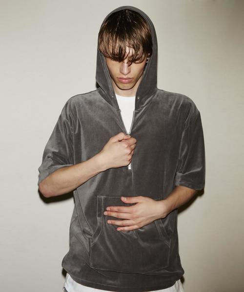 MONKEY TIME（モンキータイム）の「＜monkey time＞ ∴ ベロア ハーフジップ フーディー◆（パーカー・メンズ・グレー/ベージュ・MEDIUM/LARGE/SMALL/X-LARGE）」の6枚目の写真