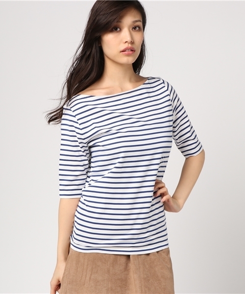 Prefer SHIPS（プリファーシップス）の「Prefer SHIPS: コットンボーダーショートカットソー◇（Tシャツ/カットソー・レディース・ベージュ/ブラック/ブルー/オリーブ/ダークグレー・ONE SIZE）」の18枚目の写真