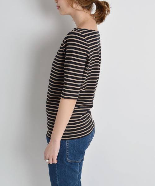 Prefer SHIPS（プリファーシップス）の「Prefer SHIPS: コットンボーダーショートカットソー◇（Tシャツ/カットソー・レディース・ベージュ/ブラック/ブルー/オリーブ/ダークグレー・ONE SIZE）」の7枚目の写真