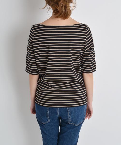 Prefer SHIPS（プリファーシップス）の「Prefer SHIPS: コットンボーダーショートカットソー◇（Tシャツ/カットソー・レディース・ベージュ/ブラック/ブルー/オリーブ/ダークグレー・ONE SIZE）」の8枚目の写真