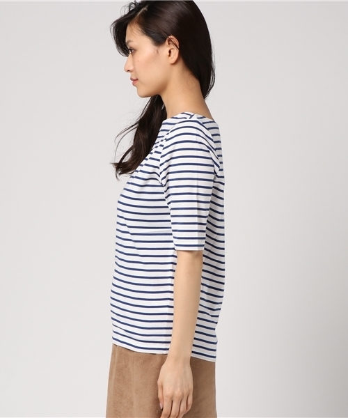 Prefer SHIPS（プリファーシップス）の「Prefer SHIPS: コットンボーダーショートカットソー◇（Tシャツ/カットソー・レディース・ベージュ/ブラック/ブルー/オリーブ/ダークグレー・ONE SIZE）」の15枚目の写真