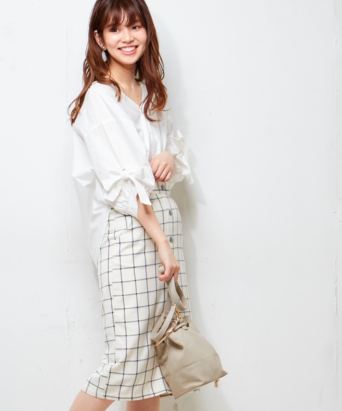 natural couture（ナチュラルクチュール）の「袖くしゅっとリボンシャツ（シャツ/ブラウス・レディース・アイボリー/ブラック/ピンクベージュ/ストライプ/チェック・FREE）」の9枚目の写真