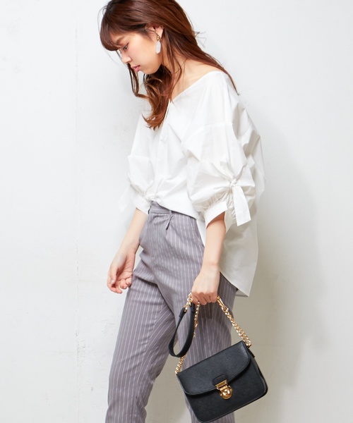 natural couture（ナチュラルクチュール）の「袖くしゅっとリボンシャツ（シャツ/ブラウス・レディース・アイボリー/ブラック/ピンクベージュ/ストライプ/チェック・FREE）」の10枚目の写真