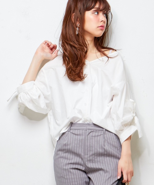 natural couture（ナチュラルクチュール）の「袖くしゅっとリボンシャツ（シャツ/ブラウス・レディース・アイボリー/ブラック/ピンクベージュ/ストライプ/チェック・FREE）」の11枚目の写真